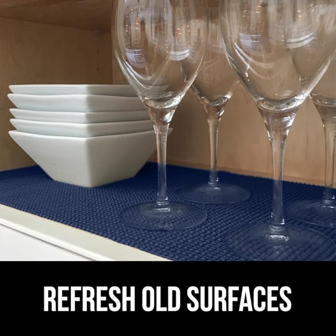 GORILLA GRIP powerGRIP Drawer Shelf and Cabinet Liner, Thick Strong Hold, Non-Adhesive Liners Protect Kitchen Cabinets and Cupboard, Bathroom Drawers, Easy Install, Breathable Mat, 17.5" x30', Navy