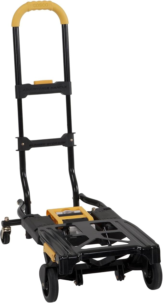COSCO 12225YGB1E 2-in-1 Folding Hand Truck, 300 lb. Capacity, Multi-Position with Extendable Handle, Black/Yellow