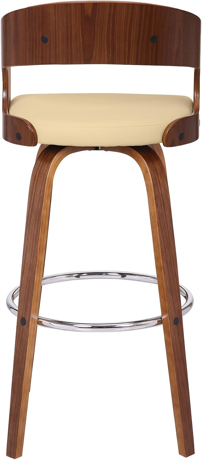 Armen Living Shelly 30" Bar Height Swivel Cream Faux Leather and Walnut Wood Bar Stool - Set of 2