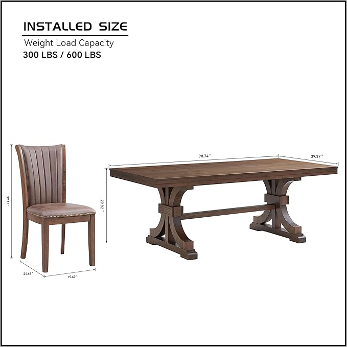 KEIKI Retro 7-Piece Wooden Dining Table Set for 6 Person, Mid-Century Style Table Set with Rectangular MDF Table and 6 Faux Leather Upholstered Chair, Easy Assembly, for Kitchen, Dining Room, Oak