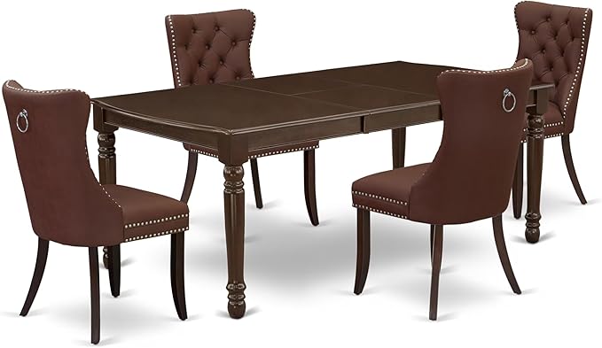 East West Furniture DODA5-MAH-26 5 Piece Dinette Set Consists of a Rectangle Dining Table with Butterfly Leaf and 4 Polyester Fabric Parson Chairs, 42x78 Inch, Mahogany