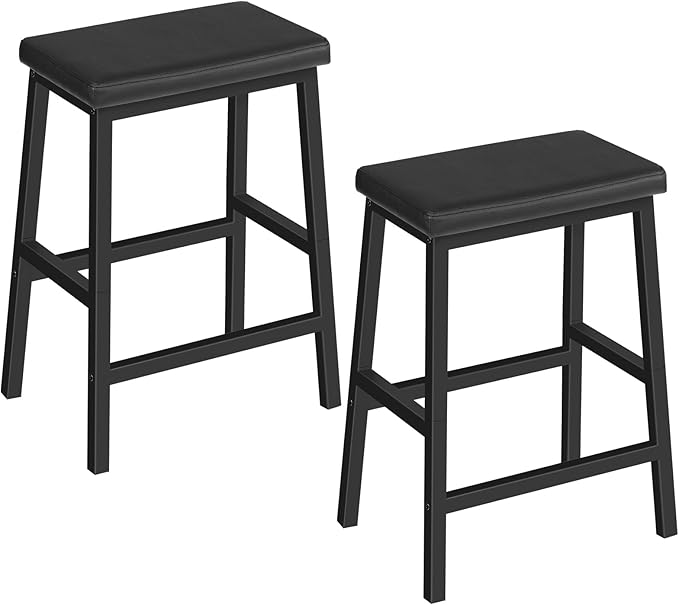 HOOBRO Bar Stools, 24" Set of 2 Bar Chairs, PU Leather Upholstered Breakfast Stools, Easy Assembly, Suitable for Kitchen, Bar, Dining Room, Black BB01MD01