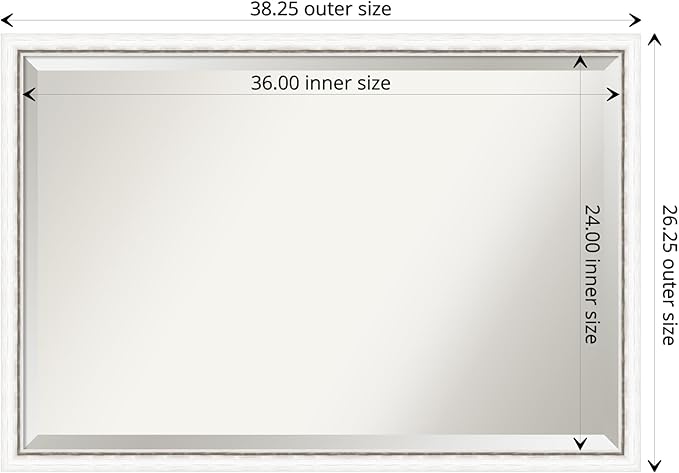 Amanti Art White Bathroom Mirror for Over Sink, 26x38 Morgan White Silver Rectangle Vanity Mirror, Large Modern Contemporary Wood Frame, Hangs Horizonally and Vertically, Bathroom Wall Decor, Beveled