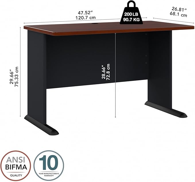 Bush Business Furniture Series A 48W Computer Desk in Hansen Cherry and Galaxy, Small Office Table for Home or Professional Workspace