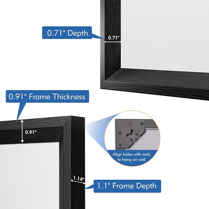 Rectangle Bathroom Mirror 55x30 Inch, Matte Black Framed, 4MM Tempered Glass, Anti-Rust, Wall-Mount Vanity Mirror for Bathroom & Bedroom, Hangs Horizontally or Vertically