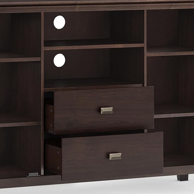 SIMPLIHOME Artisan SOLID WOOD 53 inch Wide Contemporary TV Media Stand in Dark Chestnut Brown For TVs up to 60 inches for the Living Room and Entertainment Center