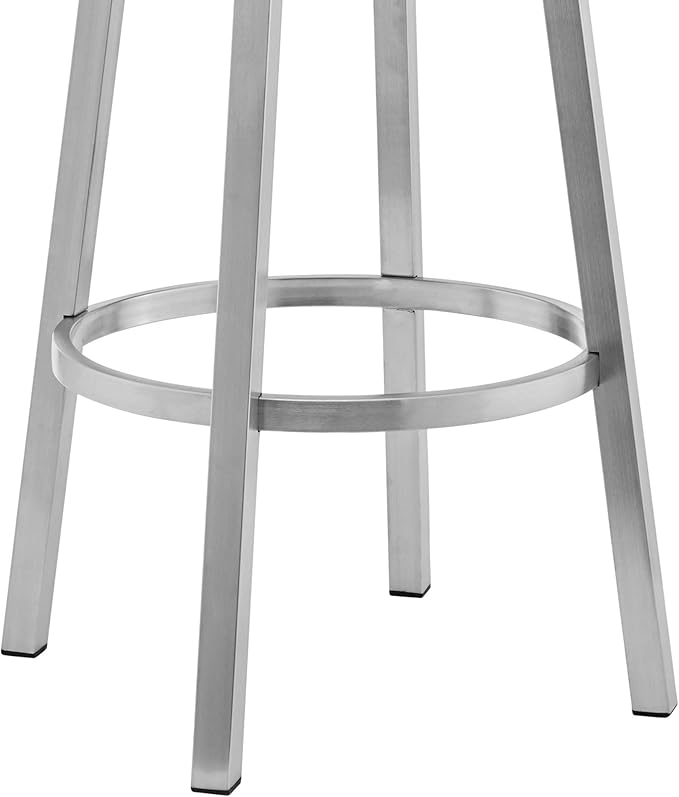 Armen Living Lorin Modern 26" Seat Height Gray Faux Leather and Brushed Stainless Steel Metal Swivel Bar Stool for Kitchen Island Counter