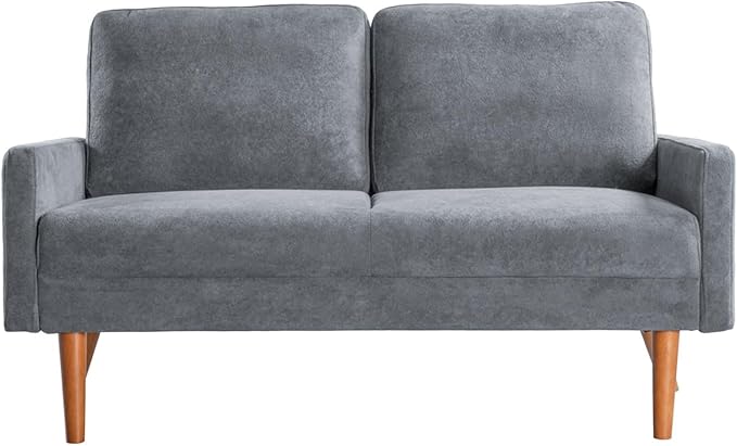Kent Velvet Loveseat Sofa, European Style with Sleek Design, Modern & Vintage Flair, Upholstered 2 Seater Couch, Chic Living Room Furniture Seating for Home, Apartment or Office, Grey