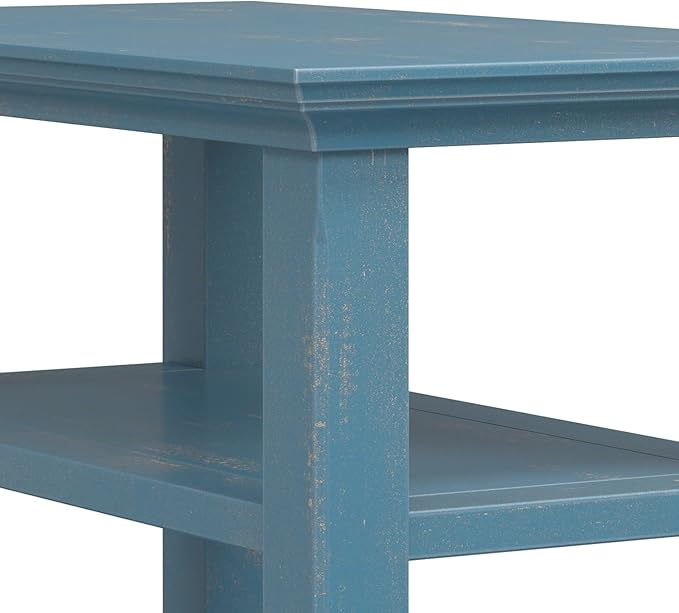 SIMPLIHOME Acadian 14-inch Wide Solid Wood Narrow End Table in Distressed Coastal Blue, Transitional-Style Side Table for Living Room, Bedroom, or Family Room with 2 Open Shelves