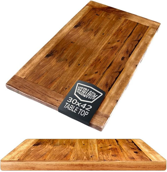 Reclaimed Wood Table Top - Rustic Recycled Solid Wooden Piece Perfect for Signs, Counters, Kitchens Table Tops (Reclaimed Wood Tabletop with Breadboard Ends, 30" x 42")