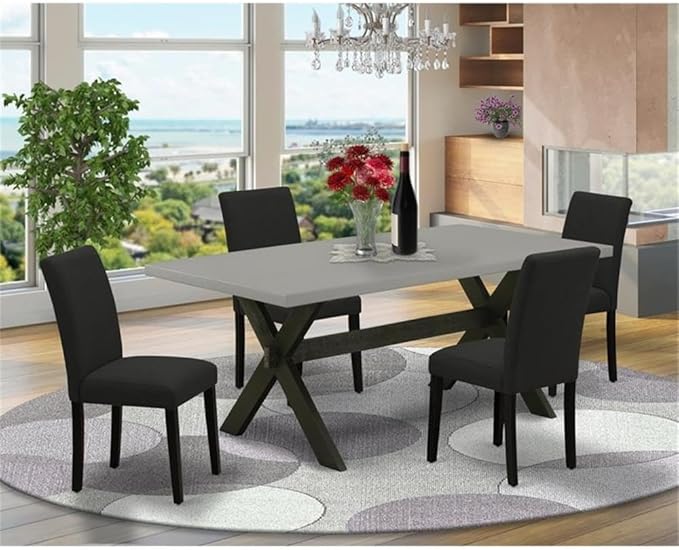 East West Furniture X697AB624-5 5 Piece Kitchen Table Set Includes a Rectangle Dining Room Table with X-Legs and 4 Black Color Linen Fabric Parson Dining Chairs, 36x60 Inch, Multi-Color