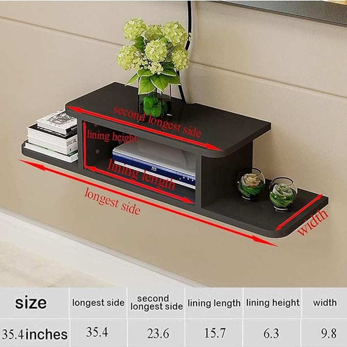 BiJun Floating TV Shelf, Entertainment Center Wall Mounted Media Console Router DVD Shelf for One/PS4/Cable Box/DVD Players/Game Console Streaming Media Equipment (Black, 35.4)