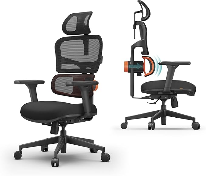 Newtral Ergonomic Office Chair - Home Office Desk Chair, Big and Tall Office Chair with Auto-Following Lumbar Support, Adjustable Seat Depth and Height (No Foot Rest + Laptop Table, Black)