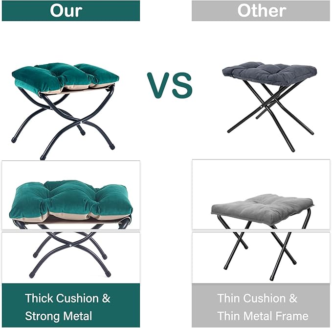 LITA Lazy Chair With Ottoman, Modern Accent Leisure Upholstered Sofa, Contemporary Lounge Reading With Armrests and Side Pocket for Living Room, Bedroom & Small Space, Dark Green