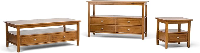 SIMPLIHOME Warm Shaker Coffee Table - 48 inch Wide Solid Wood Cocktail Table in Light Golden Brown, Transitional Living Room Table with 2 Storage Drawers and Open Shelf for Sitting Area or Lounge