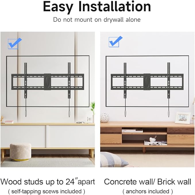 Suptek Tilt TV Wall Mount Bracket for Most 42-90 inch TV, Universal Mount with Max 800x400mm VESA and 154lbs Loading Capacity, Fits Studs 16” 18“ 24" Apart, Low Profile with Bubble Level (MT5084)