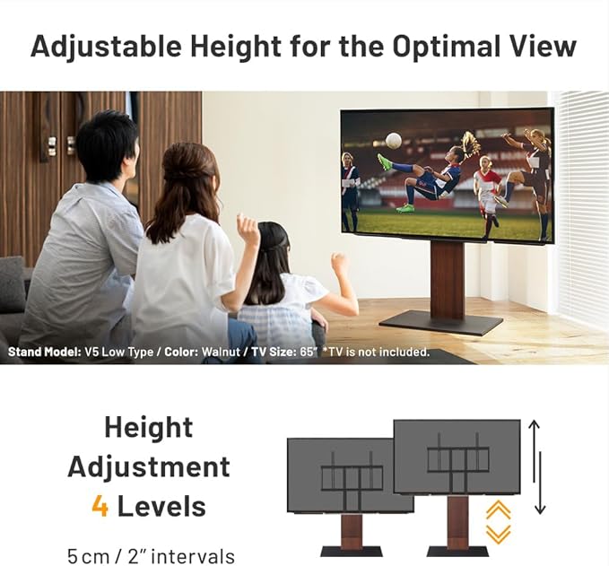 WALL V5 Low Type | Minimalist Rolling TV Stand for 32–80 Inch | Satin White | Portable, Space Saving, Height Adjustable, No Drill | for Living Room and Bedroom | Japan-Engineered Design