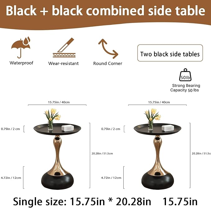 Elegant Modern Side Table - Featuring a Unique Hourglass Design, Ideal for use in Living Rooms, cafes, Dining Rooms, bedrooms, and Outdoors - a Fashionable Decoration (2, Black)