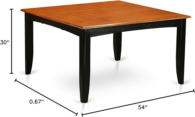 East West Furniture PFT-BLK-TL Parfait Modern Kitchen Table - a Square Dining Table Top with Butterfly Leaf, 54x54 Inch, Black & Cherry
