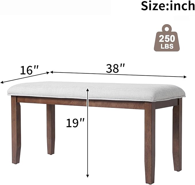 Merax Upholstered Dining Bench, with Padded Seat and Solid Wood Leg for Kitchen Bedroom, Living Room, Indoor, Entryway, Hallway, End of Bed, Cherry+Beige