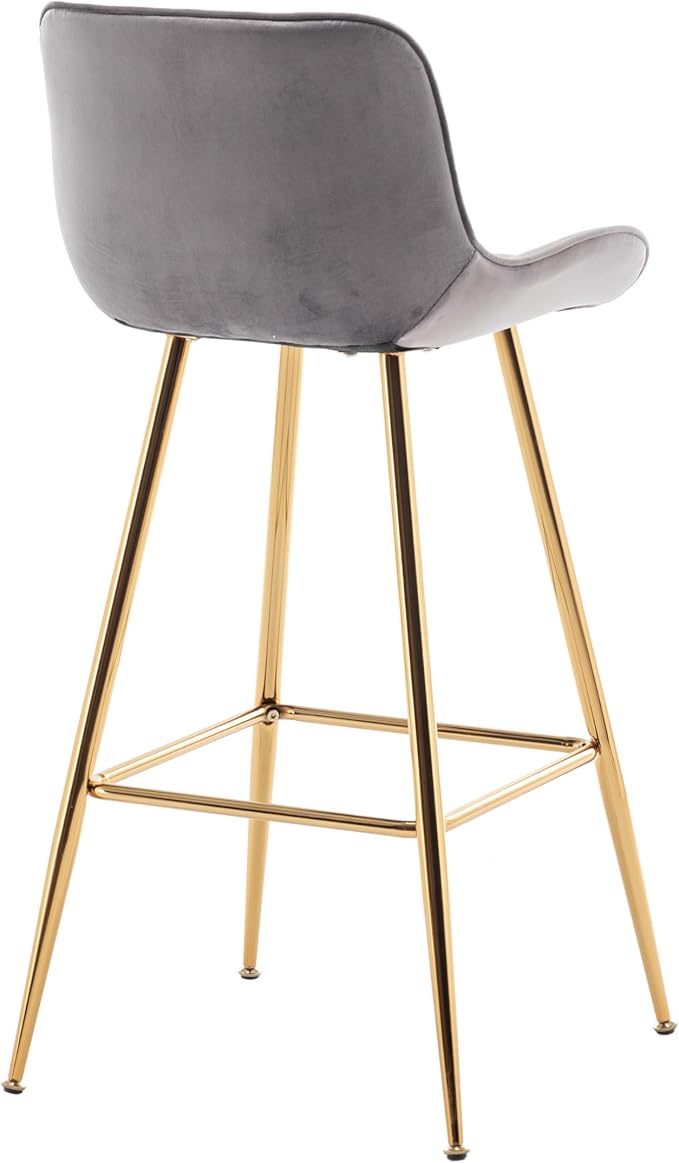 Sidanli Gold Bar Stools Set of 2, 29” Velvet Barstools, Kitchen Chairs for Counter Height with Back and Footrest, Gray