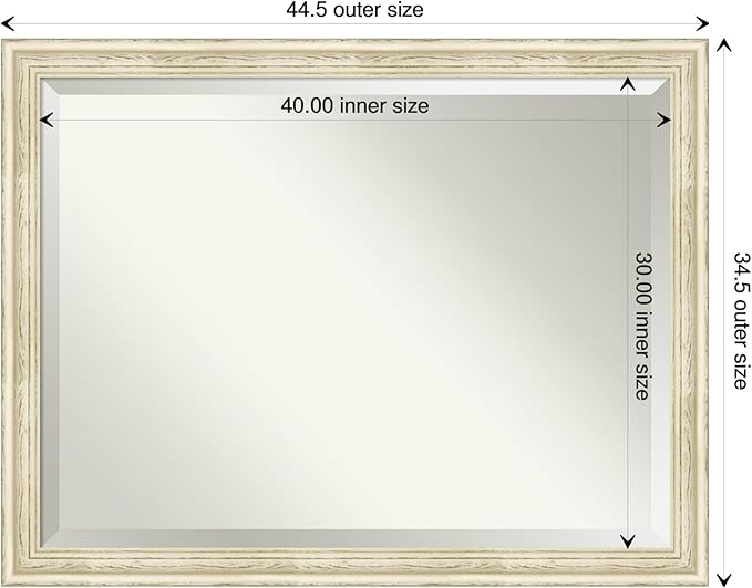 Amanti Art White Bathroom Mirror for Over Sink, 35x45 Country White Wash Rectangle Vanity Mirror, X-Large Rustic Farmhouse Wood Frame, Hangs Horizonally and Vertically, Bathroom Wall Decor, Beveled