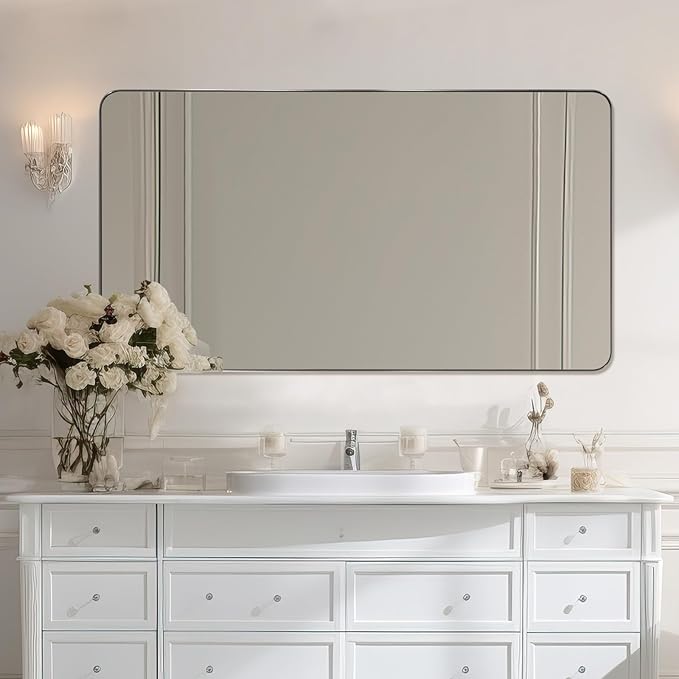ANDY STAR Brushed Nickel Mirrors for Bathroom Sink, 24x48 Inch Bathroom Vanity Mirror with Rectangular Metal Frame-Modern Clean Design with Superior Stainless Steel Frame