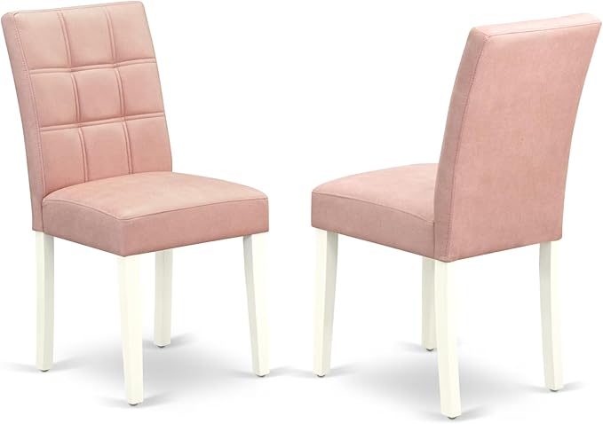 East West Furniture DOAS7-LWH-42 7 Piece Dinette Table Set Consists A Dinner Table and 6 Beige Red Polyester Fabric Parson Dining Chairs with Stylish Back- Linen White Finish