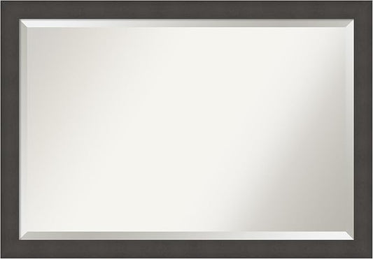 Amanti Art Silver Bathroom Mirror for Over Sink, 28x40 Blaine Light Pewter Narrow Rectangle Vanity Mirror, Large Modern Contemporary Frame, Hangs Horizonally and Vertically, Bathroom Wall Decor