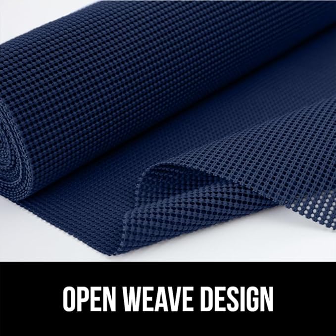 GORILLA GRIP powerGRIP Drawer Shelf and Cabinet Liner, Thick Strong Hold, Non-Adhesive Liners Protect Kitchen Cabinets and Cupboard, Bathroom Drawers, Easy Install, Breathable Mat, 12" x10', Navy Blue
