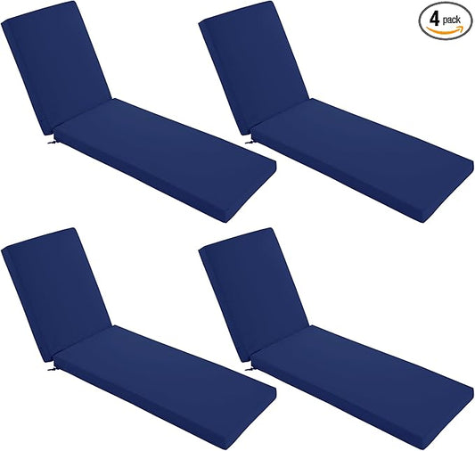 Chaise Lounge Cushions Outdoor Set of 4 - Waterproof and Fade Resistant Sun Lounger Replacement Cushions - Patio Lounger Pads with Removable Cover for Pool, Deck, 80 x 26 x 3 Inch, Navy