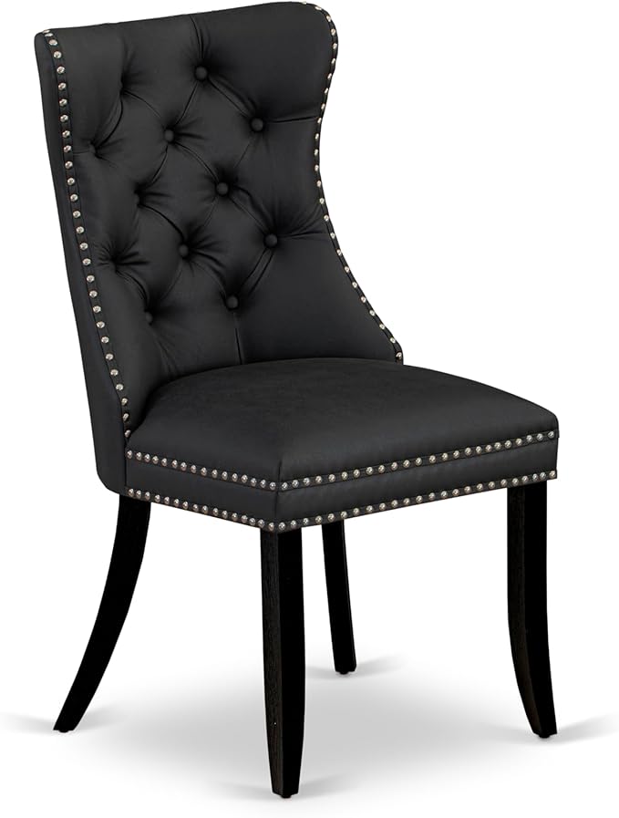 East West Furniture LGDA7-BLK-12 7 Piece Dinette Set Contains a Rectangle Kitchen Table with Butterfly Leaf and 6 Polyester Fabric Parson Dining Chairs, 42x84 Inch, Black