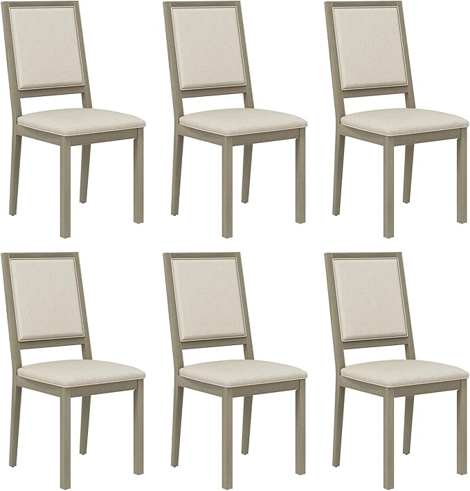 COLAMY Wood Dining Chairs Set of 6, Mid Century Modern Upholstered Kitchen Chairs,19 Inch Fabric Dining Chair with Back for Kitchen Dining Room,Grey