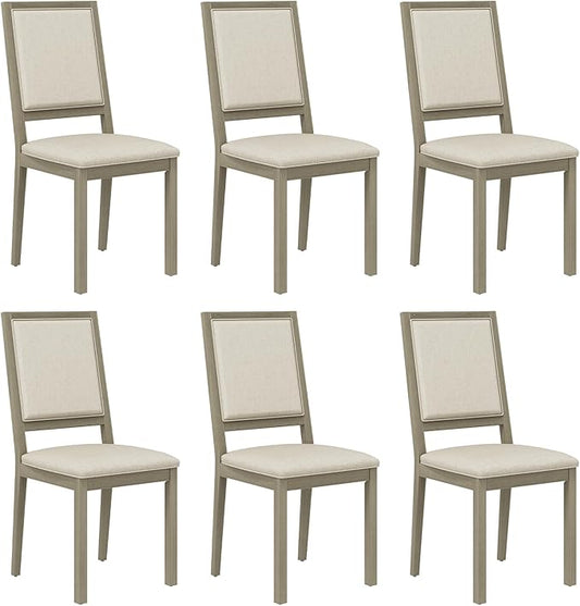 COLAMY Wood Dining Chairs Set of 6, Mid Century Modern Upholstered Kitchen Chairs,19 Inch Fabric Dining Chair with Back for Kitchen Dining Room,Grey