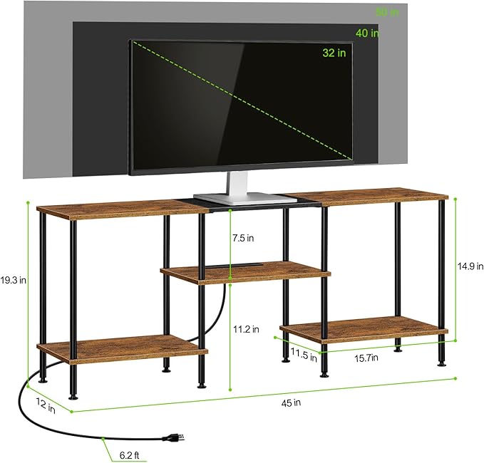 TV Stand for Bedroom 50 Inch TV Stand with Power Outlet 3 Tier Entertainment Center with Storage TV Console Table for 50 43 40 32 Inch TV, Rustic Brown