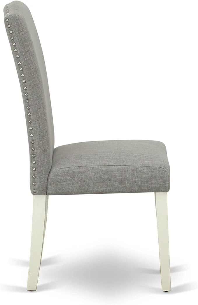 East West Furniture ANEN5-LWH-06 5 Piece Dining Room Furniture Set Includes a Round Kitchen Table with Pedestal and 4 Dark Shitake Linen Fabric Parsons Dining Chairs, 36x36 Inch, Linen White