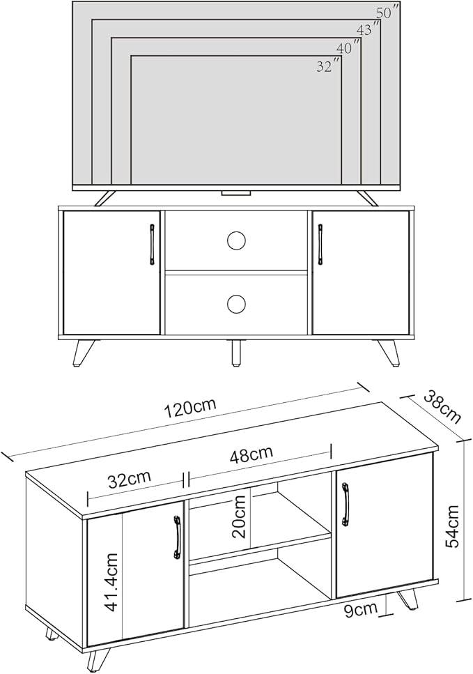 Panana TV Stand for TV up to 50 Inches, 2 Doors Entertainment Center with Open Shelves Storage, TV Console Unit for Living Room Bedroom (Black)
