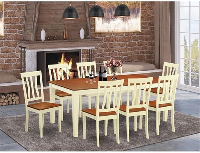 East West Furniture QUAN9-WHI-W 9 Piece Dining Room Furniture Set Includes a Rectangle Kitchen Table with Butterfly Leaf and 8 Dining Chairs, 40x78 Inch, Buttermilk & Cherry
