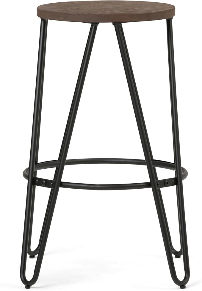 SIMPLIHOME Simeon Industrial Metal 26 inch Metal Counter Height Stool with Wood Seat (Set of 2) in Cocoa Brown / Black for the Dining Room and Kitchen