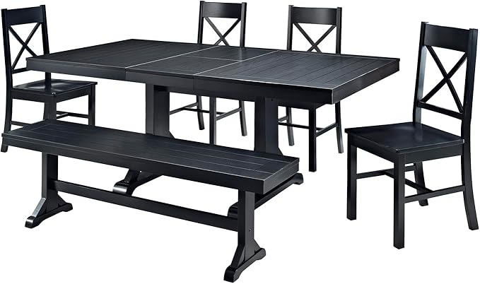 Walker Edison 6-Piece Black Solid Wood Dining Set