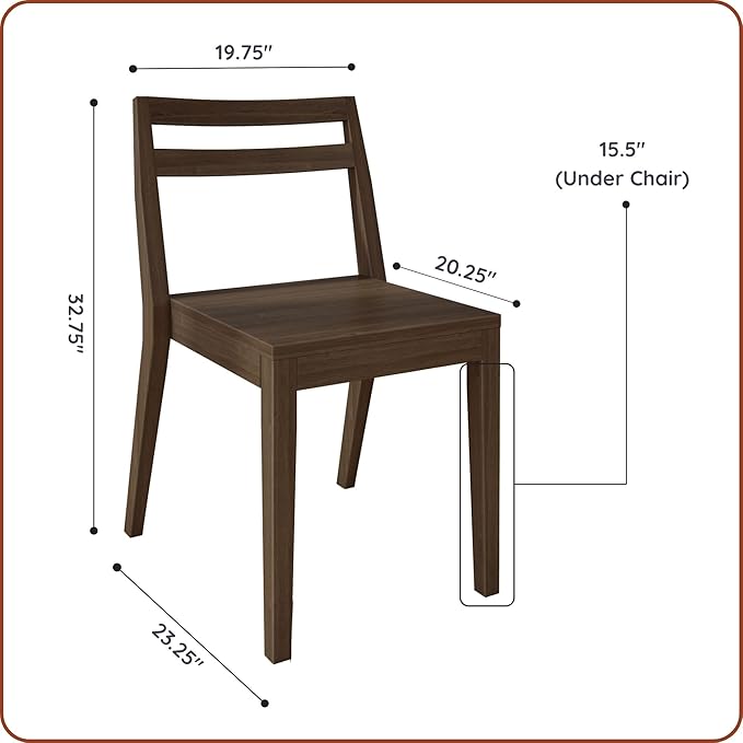 Grain & Grove Davie Dining Room Chairs Set of 2, Solid Wood Modern Kitchen Chair for Living Room, Kitchen, Walnut