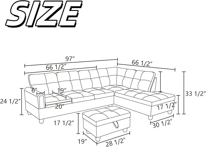 NAYSAYE Sectional Couch with Ottoman Storage, L Shaped Couch Sofa Furniture Sets, Modern Comfy Modular Comfy Sofa for Living Room Bedroom, Office and Apartment, Blue