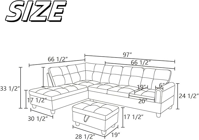 NAYSAYE Sectional Couch with Ottoman Storage, L Shaped Couch Sofa Furniture Sets, Modern Comfy Modular Comfy Sofa for Living Room Bedroom, Office and Apartment, Brown