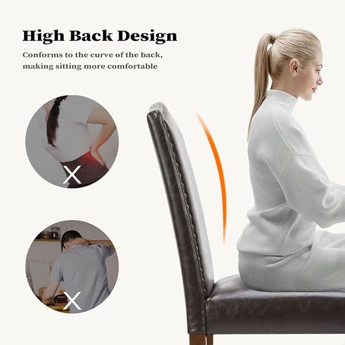 Kitchen Chairs Set of 6 Modern Upholstered Fabric Seat with Nailhead Trim and Ergonomic Lumbar Support for Living Room and Rustic Farmhouse Dining Area, Dark Brown
