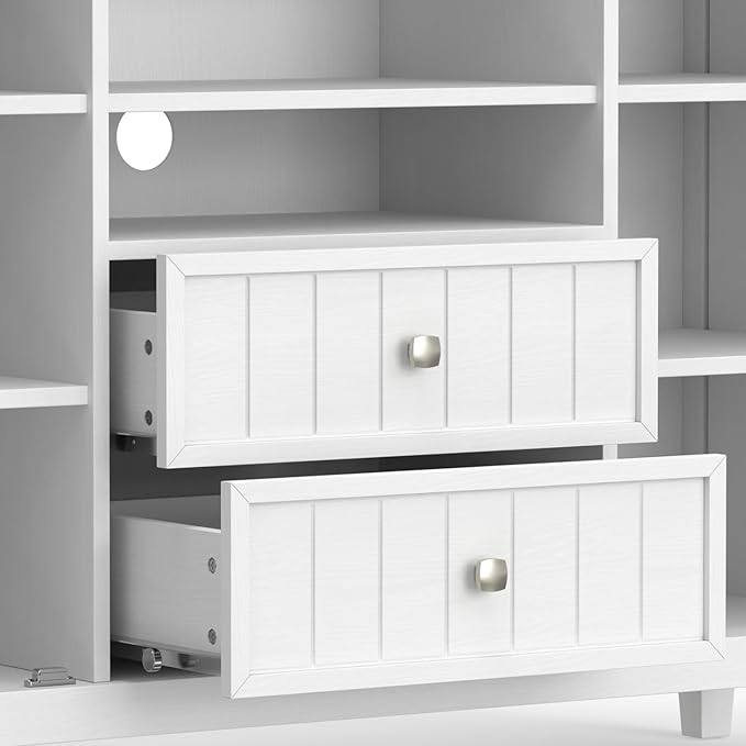 SIMPLIHOME Bedford SOLID WOOD 53 inch Wide Transitional TV Media Stand in White For TVs up to 60 inches for the Living Room and Entertainment Center