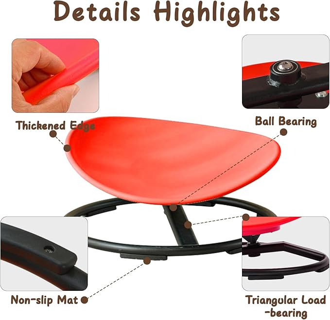 Kids Sensory Spinning Chair for Autism Ages 3+, Sit and Spin Swivel Chair for Kids with ADHD, Sensory Chairs for Autistic Children, Sensory Toys for Motion Sickness Relief, Balance Training (Red)
