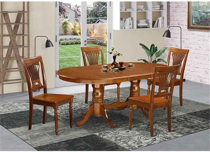 East West Furniture PLAI5-SBR-W 5 Piece Dining Room Furniture Set Includes an Oval Wooden Table with Butterfly Leaf and 4 Kitchen Dining Chairs, 42x78 Inch, Saddle Brown