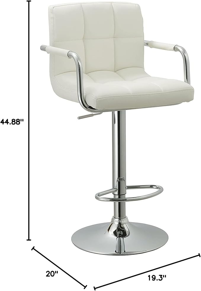 AC Pacific Contemporary Adjustable Swivel Kitchen Bar Stool Chair with Cushion and Armrest, 24"-33", White ACBS15 Daisy White Square