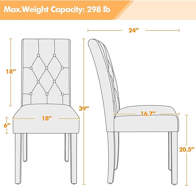 Yaheetech Dining Chairs Set of 2 Modern Style Faux Leather Dining Room Chairs with Solid Wood Legs and Button Tufted Padded for Home Kitchen, Retro Brown
