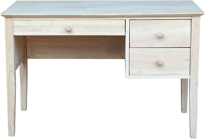 IC International Concepts, Brooklyn Desk, Solid Real Wood, Sturdy Parawood, DIY, Paint/Stain Ready, Unfinished